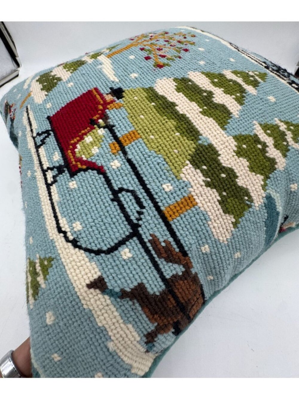 Holiday Sleigh Decorative Tapestry Throw Pillow Multicolor Seasonal Square - Picture 10 of 10